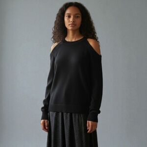 Anthropologie Knit Sweater Black Pullover Size Small Cutout Off The Shoulder